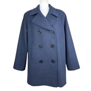 J. Percy Womens Navy Blue 100% Merino Wool Double‎ Breasted Pea Coat Size 14 USA